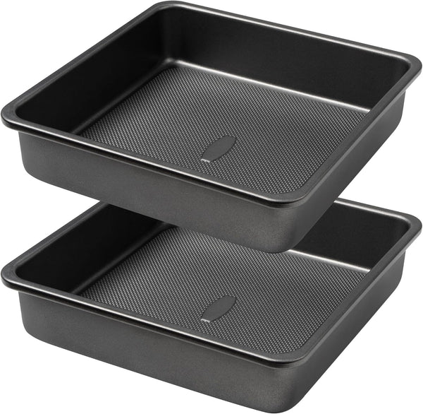 Square Cake Pan, Nonstick Baking Pan for Bread or Brownie, 9x9 Inch Bakeware Set of 2 with Diamond Texture