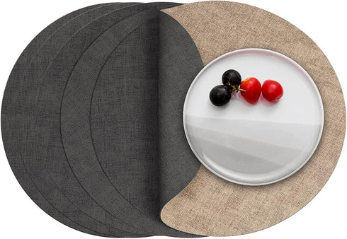Myir JUN Round Placemats Dual Sided, Faux Leather Place Mats Set of