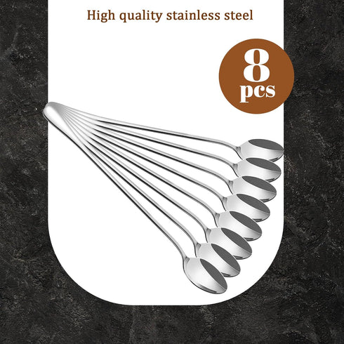 LOVEINUSA 8 Pcs Long Handle Ice Tea Spoons, 9" Silver 304 Stainless Steel Coffee Stirrers for Bar