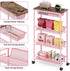 4-Tier KINGRACK Slim Storage Cart, Metal Rolling Cart, Organizer with Wooden Tabletop and Drawer Basket, Mobile