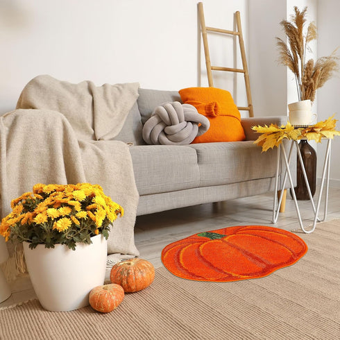 Fall Bathroom Rug Cute Pumpkin Shape Bath Mat Autumn Orange Non Slip Shower Rugs Foot Mat Front Door Mat Carpet Floor Rug for Kitchen Bedroom Living Room Family Decor by AnyDesign