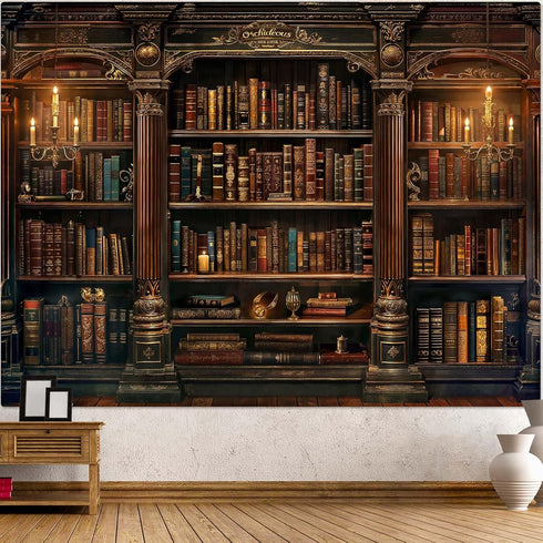 Accnicc Vintage Bookshelf Tapestry Medieval Art Book Tapestries Wall Hanging Gothic Dark Academia