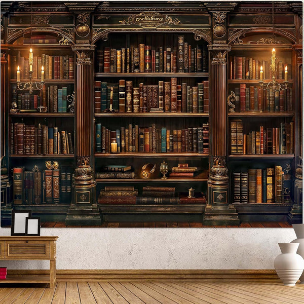 Accnicc Vintage Bookshelf Tapestry Medieval Art Book Tapestries Wall Hanging Gothic Dark Academia