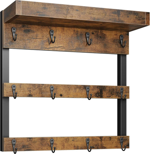 OROPY Coffee Mug Rack Wall Mounted, Rustic Wood Cups Rack with 12