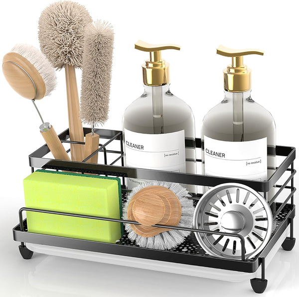 Cisily Sponge Holder: Caddy Organizer with Drip Tray, Rustproof and Non-slip Kitchen Essentials for New Home
