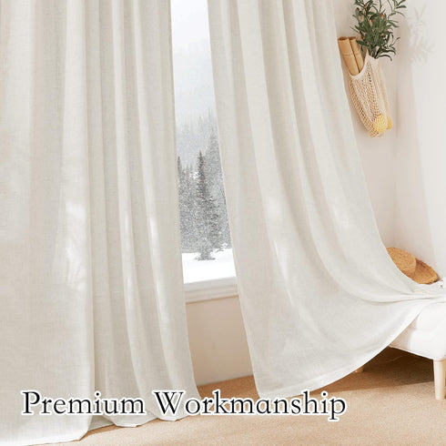 RYB HOME Semi Sheer Valances - Linen Textured Sheer Curtains for Kitchen Bathroom Cafe Bedroom, 2 Panels, 52 x 18 inches