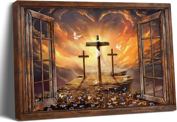Balgardekor Christian Three Crosses Painting, Canvas Print Wall Art for Home Decor Bedroom Living Room
