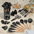 Silicone Kitchen Utensils Set, 28PCS Large Cooking Utensils Set with Holder, kitchen Spatula Set with Wooden Handles, Turner, Spoon, Whisk, Scissors Kitchen Gadgets (Black) by AIKKIL