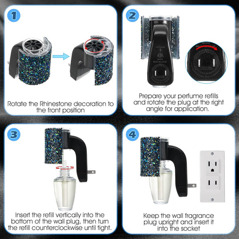 Wall Fragrance Plug with Night Light, Compatible with Bath & Body Works WallFlower, Black Rhinestone