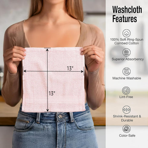 Set 12 13 13 100% Luxurious Washcloths of Size x Thick Loop Pile Washcloth Absorbent and Soft Ring-Spun Cotton Wash