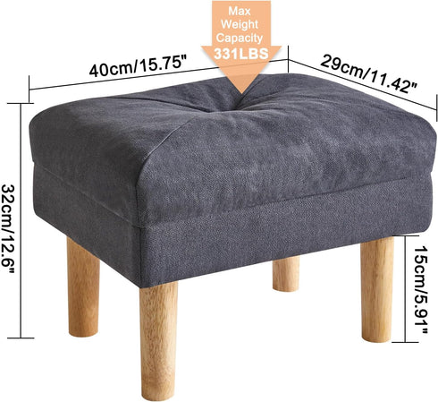 15.75" UHBD023BG YMYNY Small Foot Stool Ottoman, Footrest with Sponge Soft Padded Seat, Cotton-Linen Blend Fabric