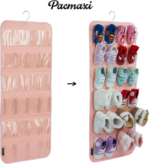 PACMAXI 12 Over The Door Shoes Organizer for Pairs of Baby Shoes Boys Girl, Hanging Baby Shoe Organizer