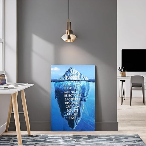 Inspirational Success Canvas Wall Art, Blue Iceberg Motivation Quotes Print for Home, School, Office Decor