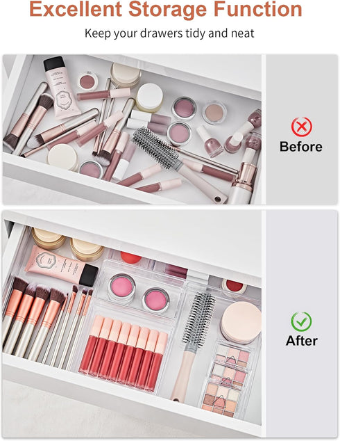 SMARTAKE 20-Piece Drawer Organizer with Non-Slip Silicone Pads, 7-Size Storage Tray for Makeup, Jewelries, Clear