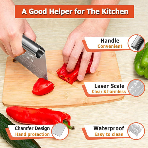 Pro Dough Pastry Scraper/Cutter/Chopper, Stainless Steel Mirror Polished with Measuring Scale, Multipurpose