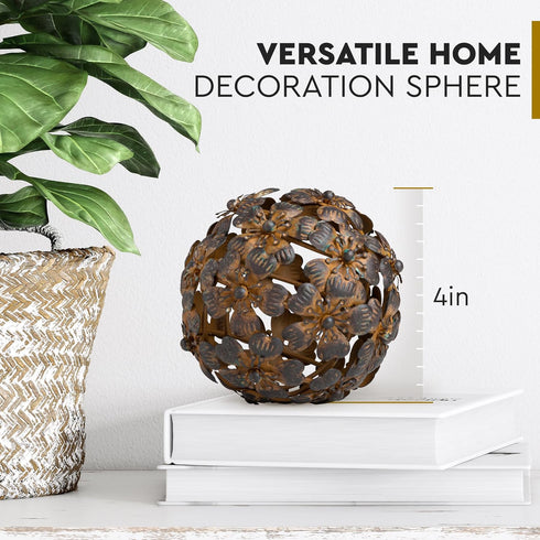 Everydecor Metal Decorative Sphere for Home Decor - Antique Brown Shelf Spheres for Living Room, Bedroom