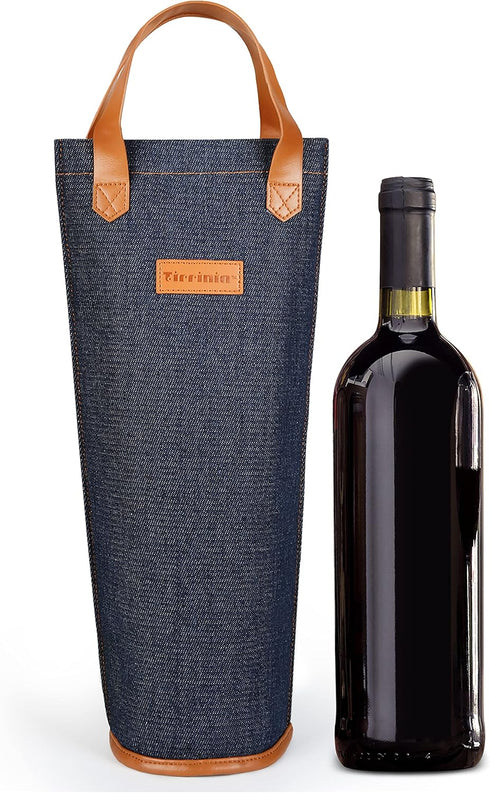 Tirrinia Insulated Single Wine Gift Tote Bag, Padded Thermal Wine Bottle Carrier for Travel, Picnic, Great Gift