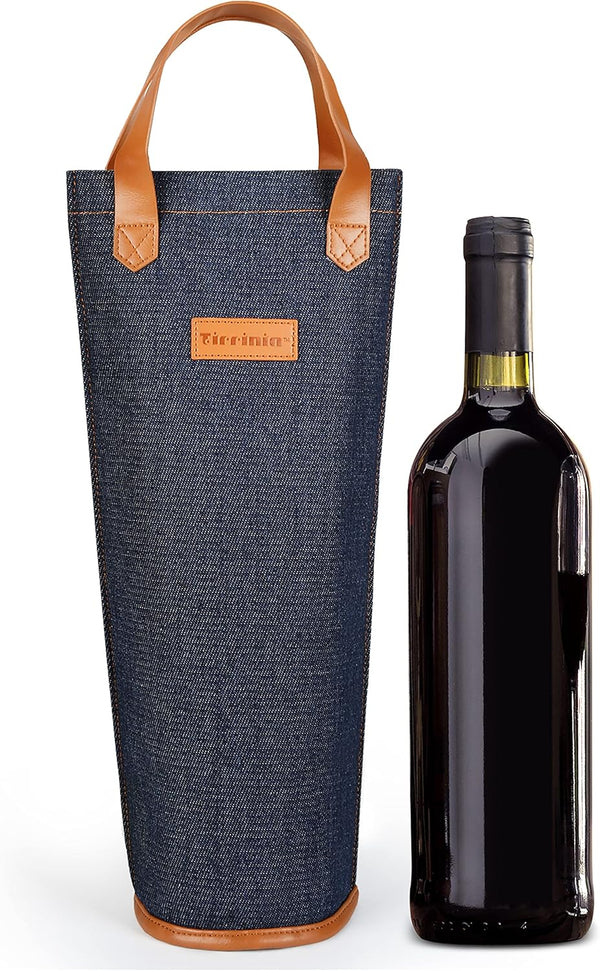 Tirrinia Insulated Single Wine Gift Tote Bag, Padded Thermal Wine Bottle Carrier for Travel, Picnic, Great Gift
