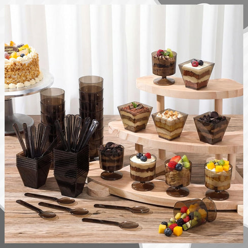 Funnymoom 100 Pack 2oz Mini Dessert Cups with Spoons Small Clear Plastic Dessert Parfait Cup Square Appetizer Pudding