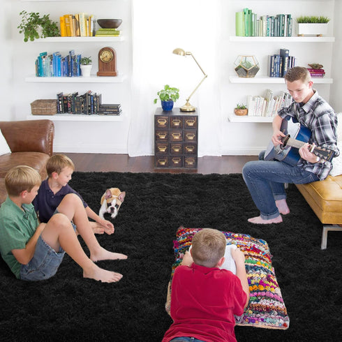 ISEAU Ultra Soft Fluffy Rug | 3 x 5 Feet Shaggy Area Rug for Bedroom, Living Room, Nursery, Black