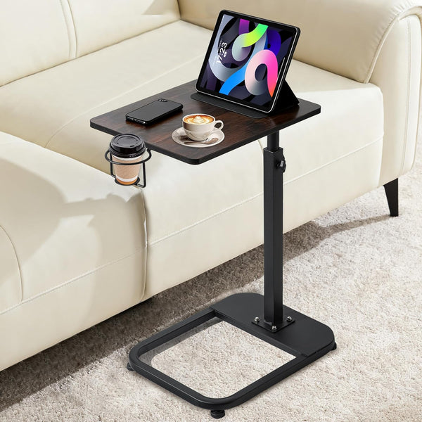 facka Adjustable TV Tray Table with Rounded Metal Corners, C-Shaped Snack Table
