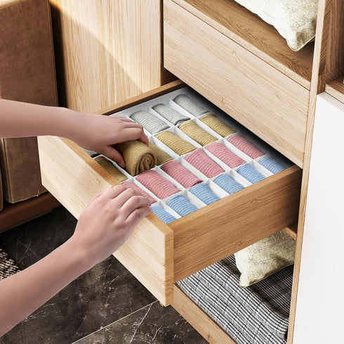 Joyoldelf 2 Pack Sock Organizer - 48 Cells Underwear Drawer Organizer, Collapsible Closet Storage for Socks