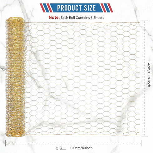 3 40 13 inches Shappy Pieces x Gold Chicken Wire Net for Craft Projects Lightweight Galvanized Hexagonal Frame Chicken