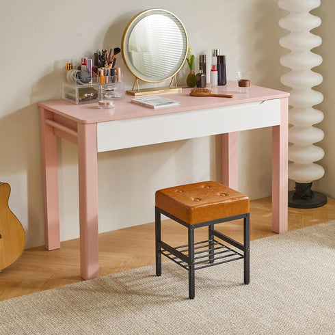 LG-60J IBUYKE Square Makeup Stool with Adjustable Feet and Storage Space, Footrest Chair, PU Vanity Seat, Multi-Use as
