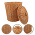 VICASKY Wicker Storage Basket with Lid, Dirty Clothes Container, Rattan Waste Basket, Bedroom Trash Can
