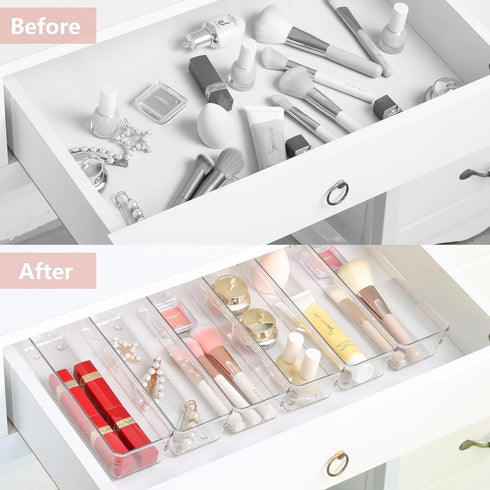 ihomecooker 6 Set Clear Plastic Junk Drawer Organizer Vanity Curlery Utensil Makeups Organizer for Kitchen 9''X 3'' by ihomecooker