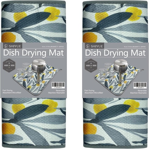 Microfiber Dish Drying Mat 16'' x 18'' - Super Absorbent Kitchen Counter Pad for Dishes, Coffee Maker Mat (Watercolor