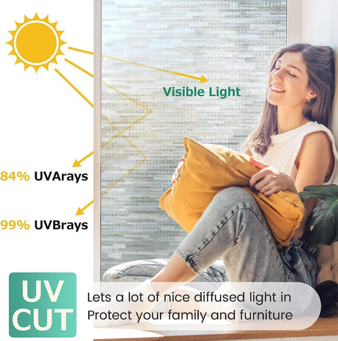 rabbitgoo Frosted Glass Privacy Window Film | No Glue Static Cling | Sun Blocking Vinyl Clings 17.5" x 78.7"