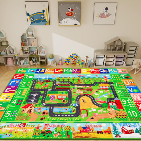 Mfmiudole Kids Rug ABC Farm Play Mat for Toy Cars, 59"39.4" Farm Life