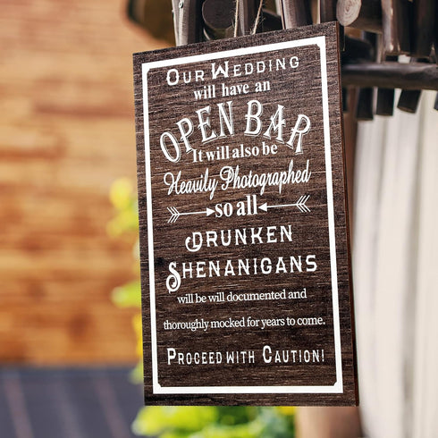 Jetec Open Bar Wedding Sign, Funny Wood Bar Sign for Your Reception Party, Hanging Wooden Rustic Farmhouse Decoration