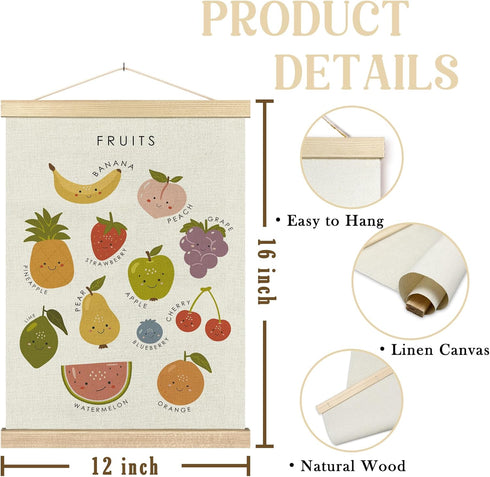 Set 2, 12x16 Inches BCUANGD Fruits Vegetables Wall Decor - Toddlers Kids Preschool Poster Hanger with Wood Frames