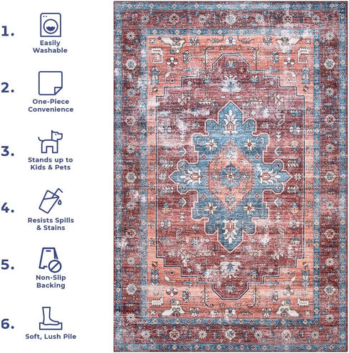 nuLOOM Zena Medallion Accent Rug, Ultra Thin, Machine Washable, Rust, 2' x 3'