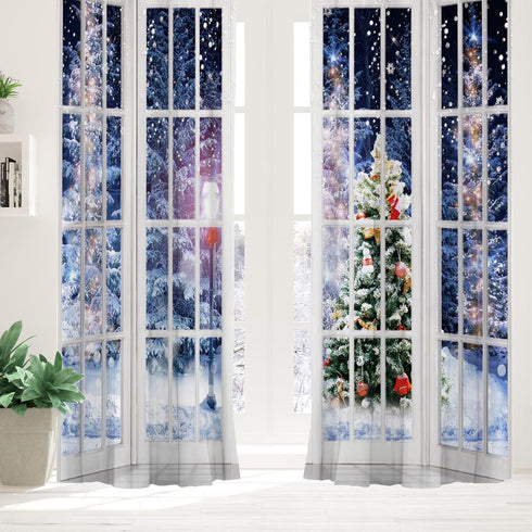 Winter Scenery Window Curtain 2 Panels, 82X84 Inch, Snowflake Christmas Tree Fabric Drapes for Bedroom Living Room