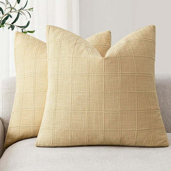 Foindtower Set of 2 Decorative Linen Check Throw Pillow Covers Neutral Farmhouse