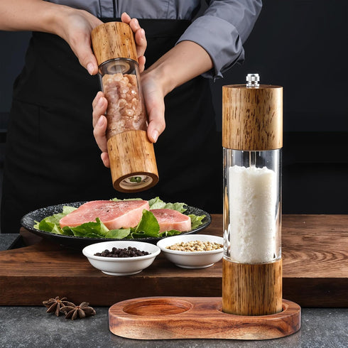 Molain 2.28 Inch Salt and Pepper Mill Tray, Acacia Wood Tray, Pepper Mill Holder & Rest, Inner Dia Fit Many Mills