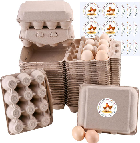 LayHyand 50 Pcs Vintage Egg Cartons with Labels, Square Dozen Egg Basket Blank