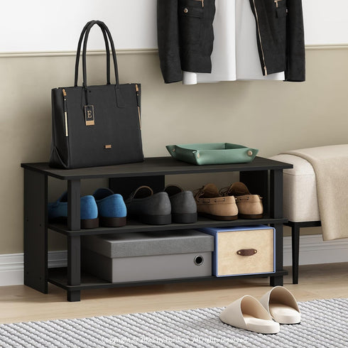 Furinno Turn-N-Tube 3-Tier Compact Open Storage Shoe Rack for Closet and Entryway, Espresso/Black