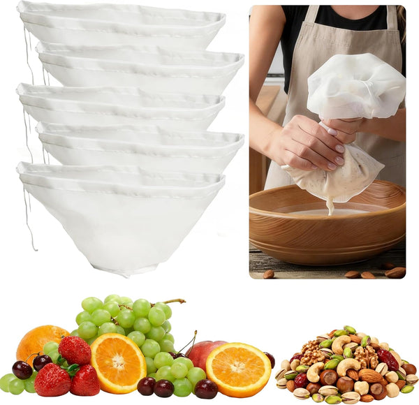 Generic 5 Pack Reusable Fine Mesh Cheesecloth Bags for Straining, 20x7 Bowl-Shaped Food