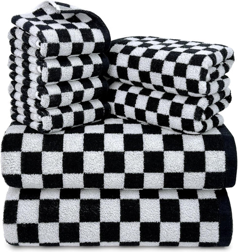 Jacquotha Black and White Towels Set of 8, Cute Checkered Towels for