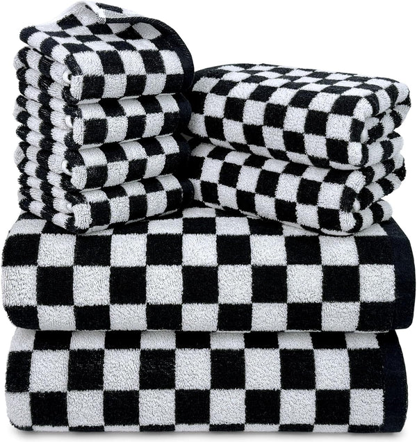 Jacquotha Black and White Towels Set of 8, Cute Checkered Towels for