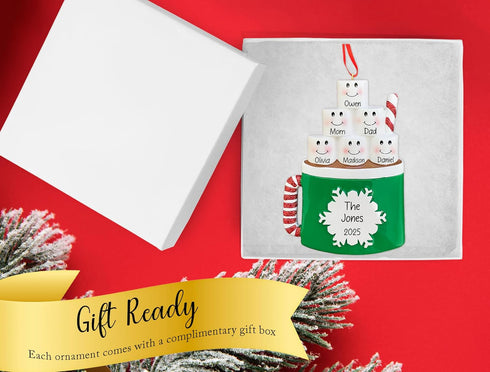 6 2025 Personalized Marshmallow Family of Christmas Ornament | Hot Cocoa & Chocolate Cup for Xmas Tree First Christmas