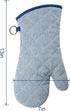 1 Pair Yarn Dyed Oven Mitts, 100% Cotton Heat Resistant 470 Degree Gloves for Cooking & Baking (Blue)