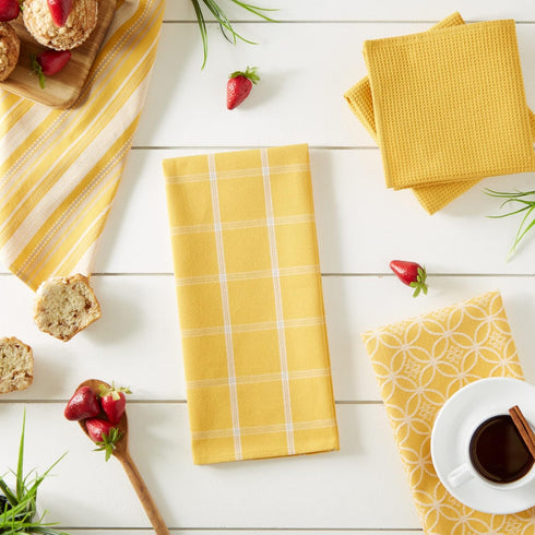 DII Assorted Woven Kitchen Set, 5 Piece - Dishtowel 18x28, Dishcloth 13x13, Mustard