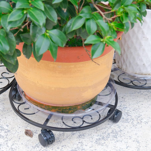 lucpur 3 Pack 12 Inch Plant Caddy with Wheels, Metal Plant Stand with Wheels Heavy Duty Wrought Iron Rolling Plant