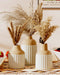 VUZDVJO Beige Decorative Vase Set of 3 - Modern Boho Style Ribbed Ceramic