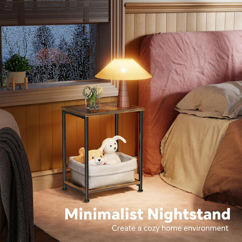 Set 2, Simple Trending End Table, Nightstand of Side Table for Living Room, Bedroom, Rustic Brown